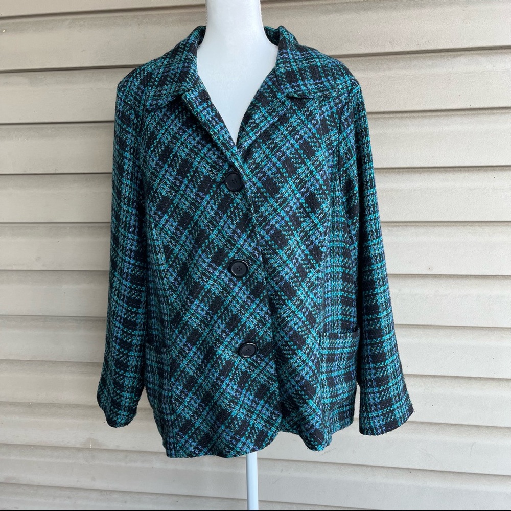 •CJ Banks• Jade Green/Black Plaid Jacket - Size 3X